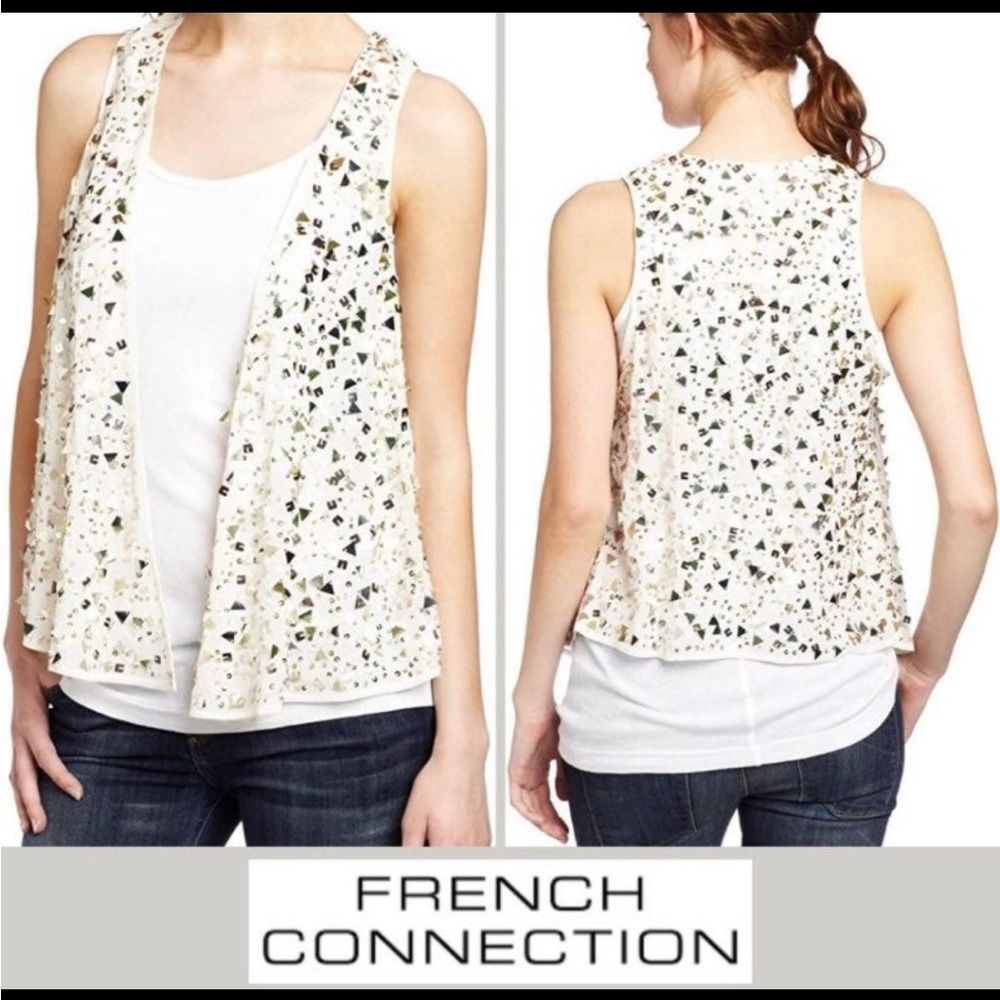 French Connection Metallic Square Sequin Vest